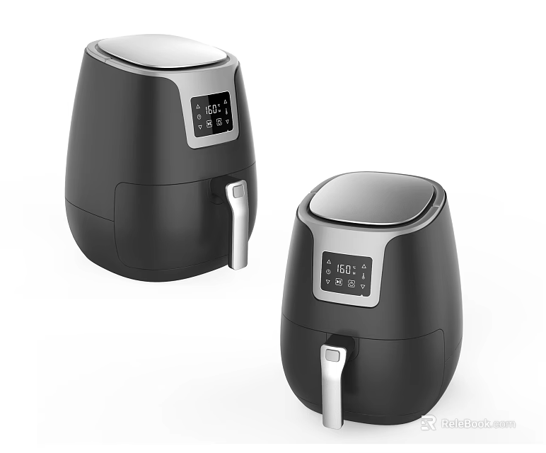 Modern Black Air Fryers With Digital Display And Silver Handles For Kitchen Use 3d model 