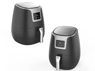 Modern Black Air Fryers With Digital Display And Silver Handles For Kitchen Use 3d model