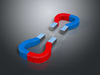 Decorative Ornament Set With Red And Blue Horseshoe Magnets On Shiny Reflective Surface 3d model