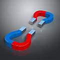 Decorative Ornament Set With Red And Blue Horseshoe Magnets On Shiny Reflective Surface