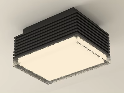 Modern Square Black Ceiling Light With White Lampshade And Sleek Striped Design 3d model