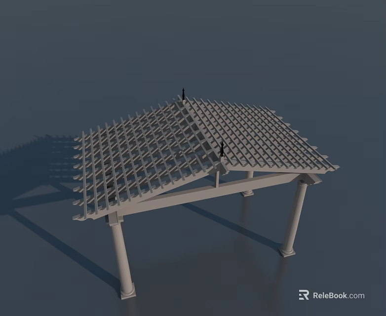 Swing Door Structure Featuring White Pillars And Grid Patterned Roof 3d model