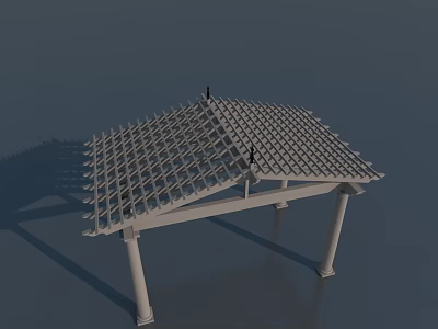 Swing Door Structure Featuring White Pillars And Grid Patterned Roof 3d model
