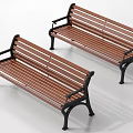 Outdoor Landscape Benches With Wooden Slats And Black Metal Frames For Park Areas