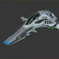 Futuristic Spaceship 3D Model With Sleek Gray Body Green Blue Accent Lights And Aerodynamic Design