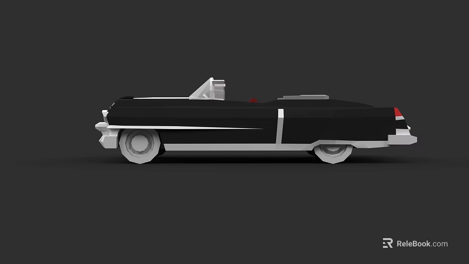 Black Classic Convertible Car With White Wheels And Open Top Design 3d model 