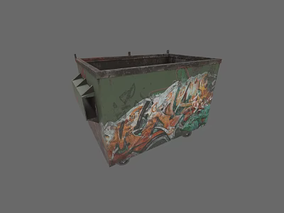 Green Metal Trash Bin With Colorful Graffiti Art On Side 3d model