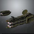 Green Military Weapon System With Two Units Satellite Dish And Missile Launch Compartments
