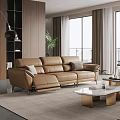 Modern Simple Multi-Person Sofa Casual Sofa Leather Sofa Leather Sofa Straight Row Sofa Electric Functional Sofa 3d model
