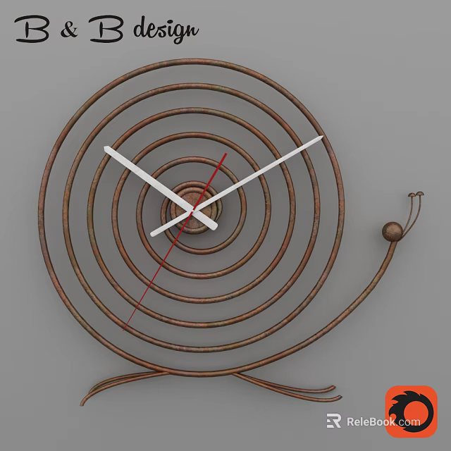 Unique Spiral Design Copper Metal Wall Clock With Concentric Circles And Decorative Stand 3d model 
