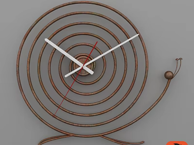 Unique Spiral Design Copper Metal Wall Clock With Concentric Circles And Decorative Stand 3d model
