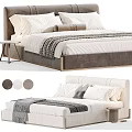 Modern Linen Bed With White Pillows Gray Cushions Striped Blanket And Neutral Color Options
