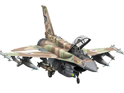 Military Fighter Jet With Camouflage Paint Open Cockpit And Missiles Mounted 3d model
