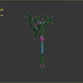 Mythical Glowing Green Axe Weapon With Decorative Wings Luminous Patterns And Metal Structure