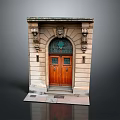 Classic Stone Doorway With Wooden Double Doors And Lion Head Carvings