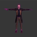 Male Game and Movie Character in Long Coat Holding Gun with Arms Outstretched