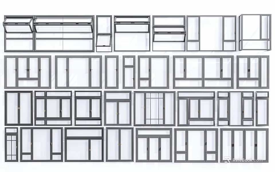 Various Window And Door Designs For Modern Building Components Collection 3d model
