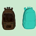 Two Fashionable Backpacks Featuring Brown And Light Blue Designs For Casual Use