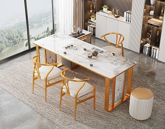 Modern Light Luxury Marble Tea Table and Chair Combination Tea Table Rock Plate Tea Table Tea Table Tea Tray Tea Set Backrest Chair Sofa Stool 3d model