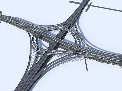 Complex Interchange Bridge Structure With Multiple Lanes And Curved Design 3d model
