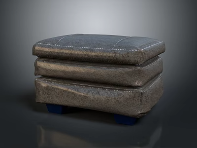 Comfortable Leather Ottoman With Stitched Details And Blue Legs Modern Stylish Design 3d model