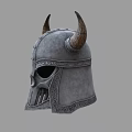 Silver Medieval Weapon Helmet Featuring Brown Horns Skull Design And Metal Decorations