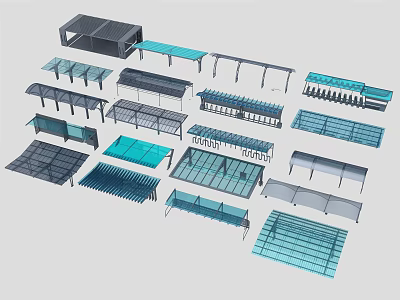 Various Modern Canopy Designs with Glass Tops and Metal Frame Structures 3d model