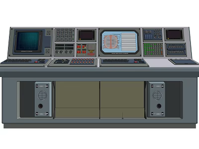 Industrial Control Console With Multiple Displays Control Panels Buttons And Interface 3d model