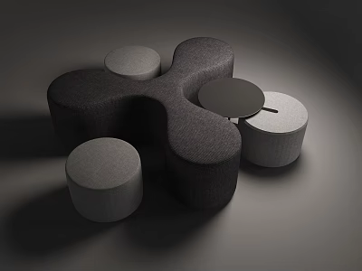 Modern Modular Public Chairs with Circular Gray Fabric Seats and Contemporary Design 3d model