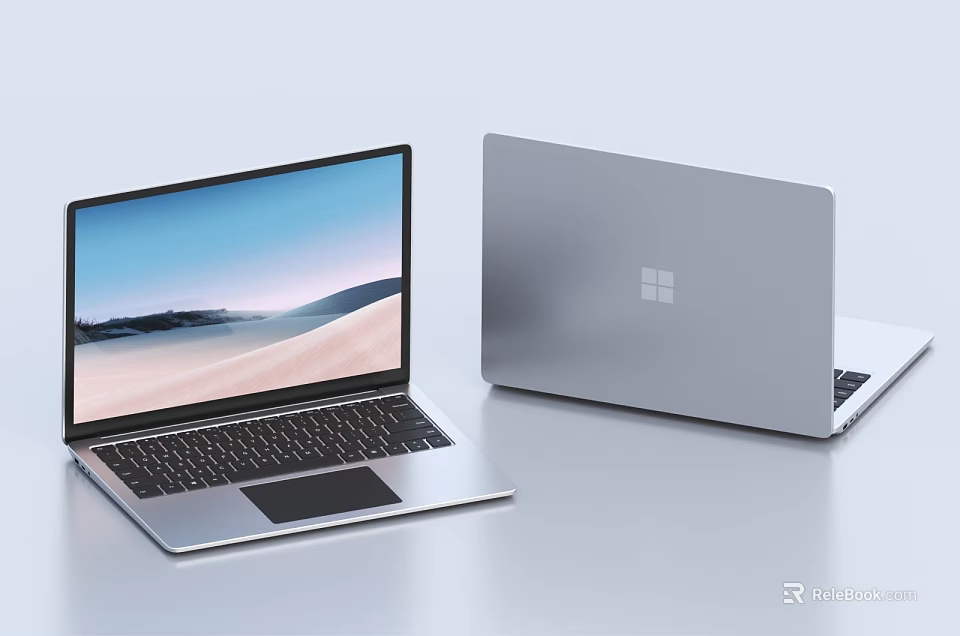 Open And Closed Microsoft Laptops With Sleek Silver Design And Scenic Desktop 3d model 