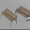 Modern Wooden Landscape Benches With Metal Frames And Armrests For Outdoor Parks