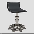 Modern Black Bar Stool With Adjustable Height And Silver Metal Petal Shaped Base
