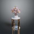 Exquisite Sculpture Carving Art On Ceramic Vase With Pink Flowers On Gold Pedestal