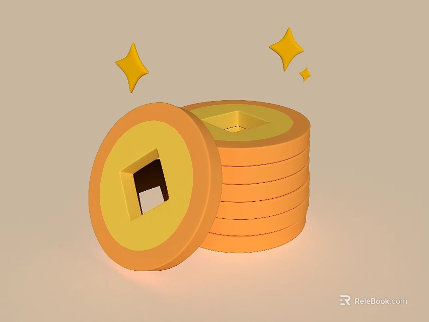 Decorative Stacked Circular Ornament Set with Yellow Stars and Square Holes 3d model 