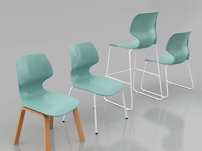 Modern Light Green Leisure Chairs With Curved Backrest Wooden And Metal Legs Minimalist Design 3d model