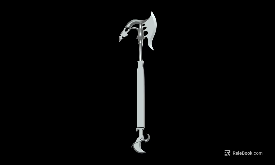 Silver Dragon Head Weapon With Axe And Sickle Design Long Handle 3d model 