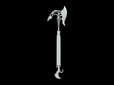 Silver Dragon Head Weapon With Axe And Sickle Design Long Handle 3d model
