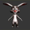 Cute 3D Cartoon Rabbit Character With Big Ears Red Nose And Reflection