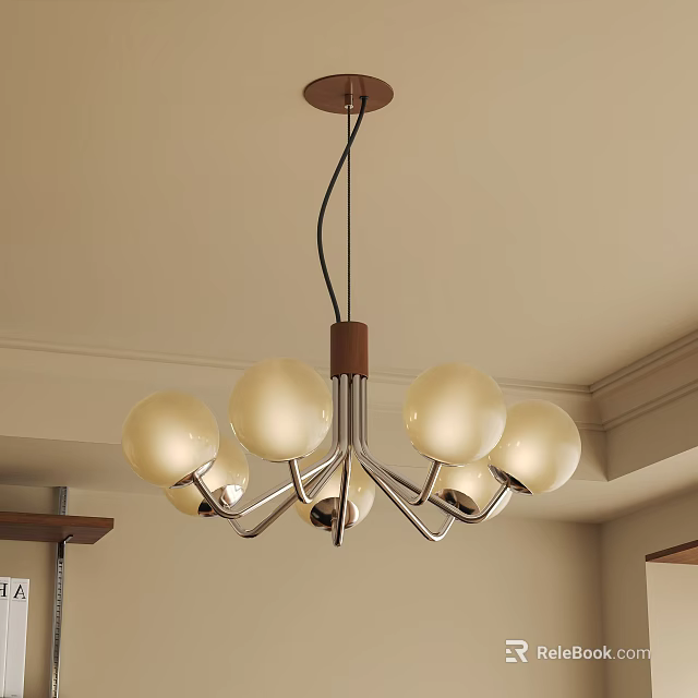 Modern Spherical Glass Globe Chandelier With Metal Frame For Living Room Interior 3d model 