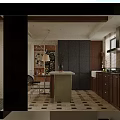 Modern Kitchen Interior With Wooden Cabinets Island Counter And Dining Chairs