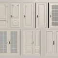 White Hinged Doors With Different Panel Designs Glass Inserts And Golden Handles 3d model