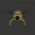 Yellow Bee 3D Model With Transparent Wings And Reflection On Dark Surface