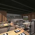 Elegant Modern Restaurant Interior With Wooden Walls Dining Tables And Seating