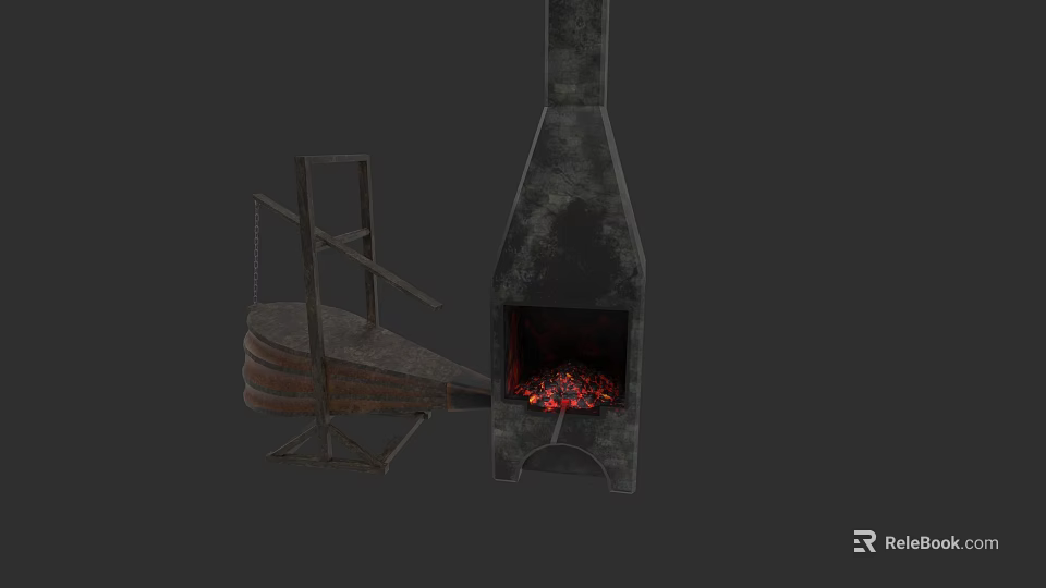 Industrial Equipment Vintage Iron Stove With Retro Metal Structure And Old-fashioned Design Details 3d model 