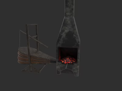 Industrial Equipment Vintage Iron Stove With Retro Metal Structure And Old-fashioned Design Details 3d model