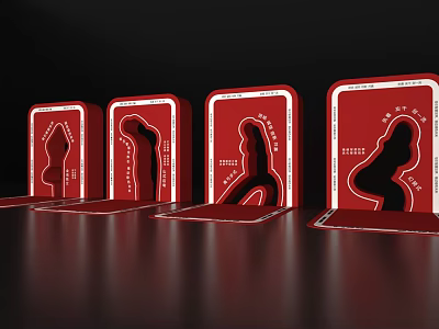 Popular Photo Check In Spot With Multiple Red Display Boards Featuring Female Silhouettes 3d model