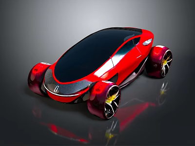 Futuristic Red Concept Car With Sleek Design Black Roof And Large Wheels 3d model