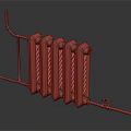 Old Rusty Green Radiator With Multiple Fins Metal Pipes And Valve