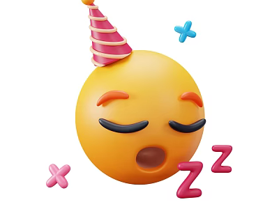Sleeping Emoji With Pink Striped Party Hat Closed Eyes And Colorful Symbols 3d model