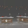 Elegant Modern Display Cabinet Design With Marble Countertop Metal Frame And Hanging Lights